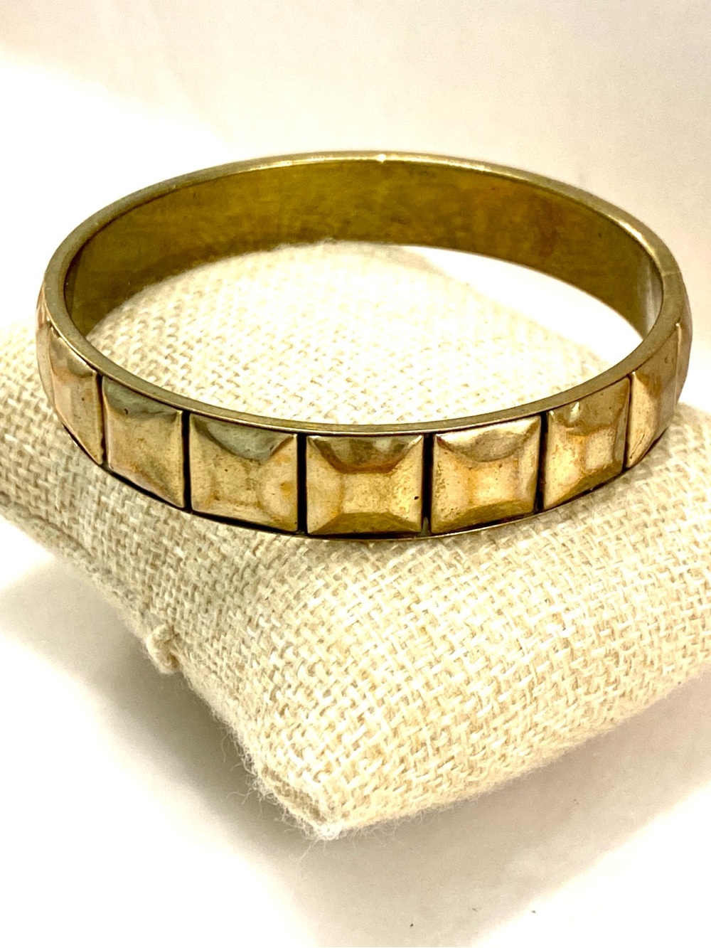 Vintage Gold Tone Pyramid Stud Bangle Bracelet Chunky Geometric Cuff